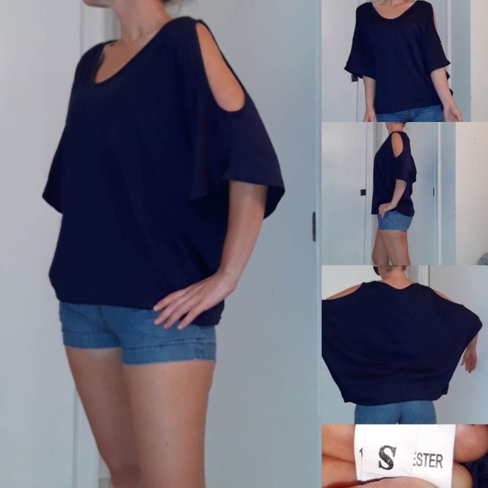 Blue cold shoulder batwing top